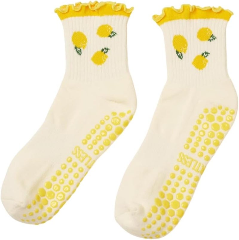 Shapes Studio Crew Half Calf Grip Socks, Cutest Fruits Pilates Socks, Ruffle socks, Non-Slip, Barre Yoga Fitness - Image 1